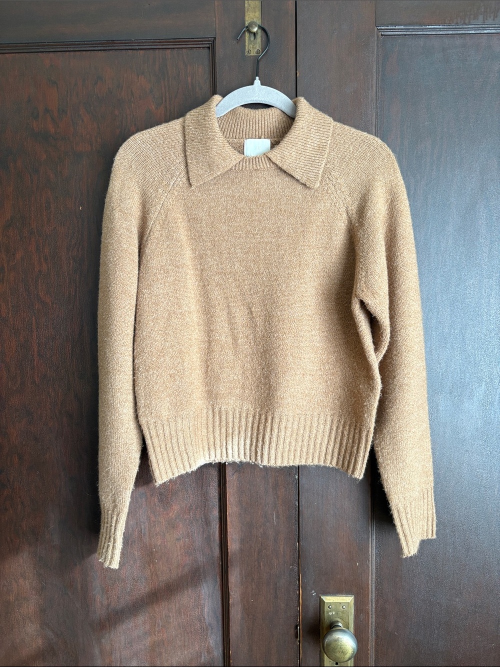 H&M Camel-Tan Fold-Down Collar Crewneck Sweater